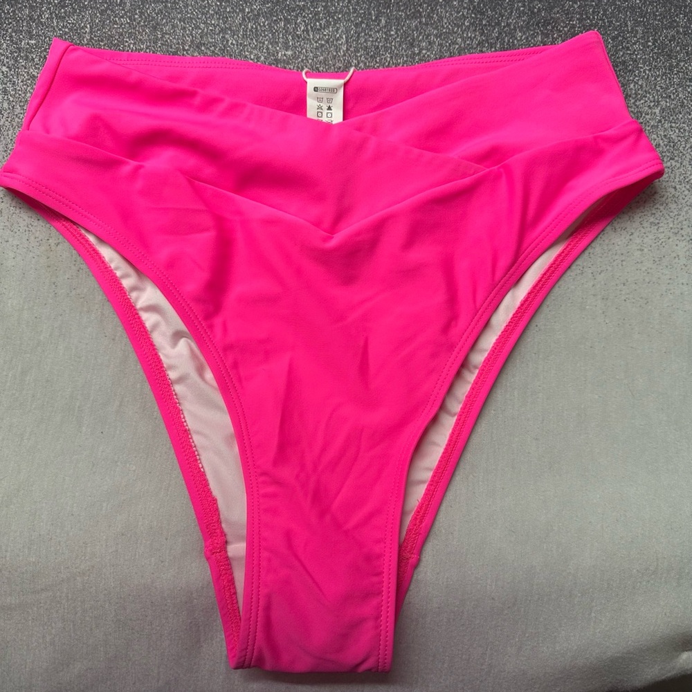 HALARA Bright Pink High-Waist bikini swim bottoms